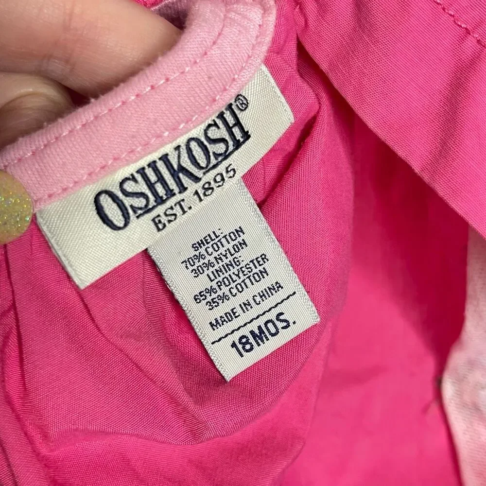 Osh Kosh B’Gosh Pink Embroidered Flowers Overall Dress Baby Girl Size 18 months